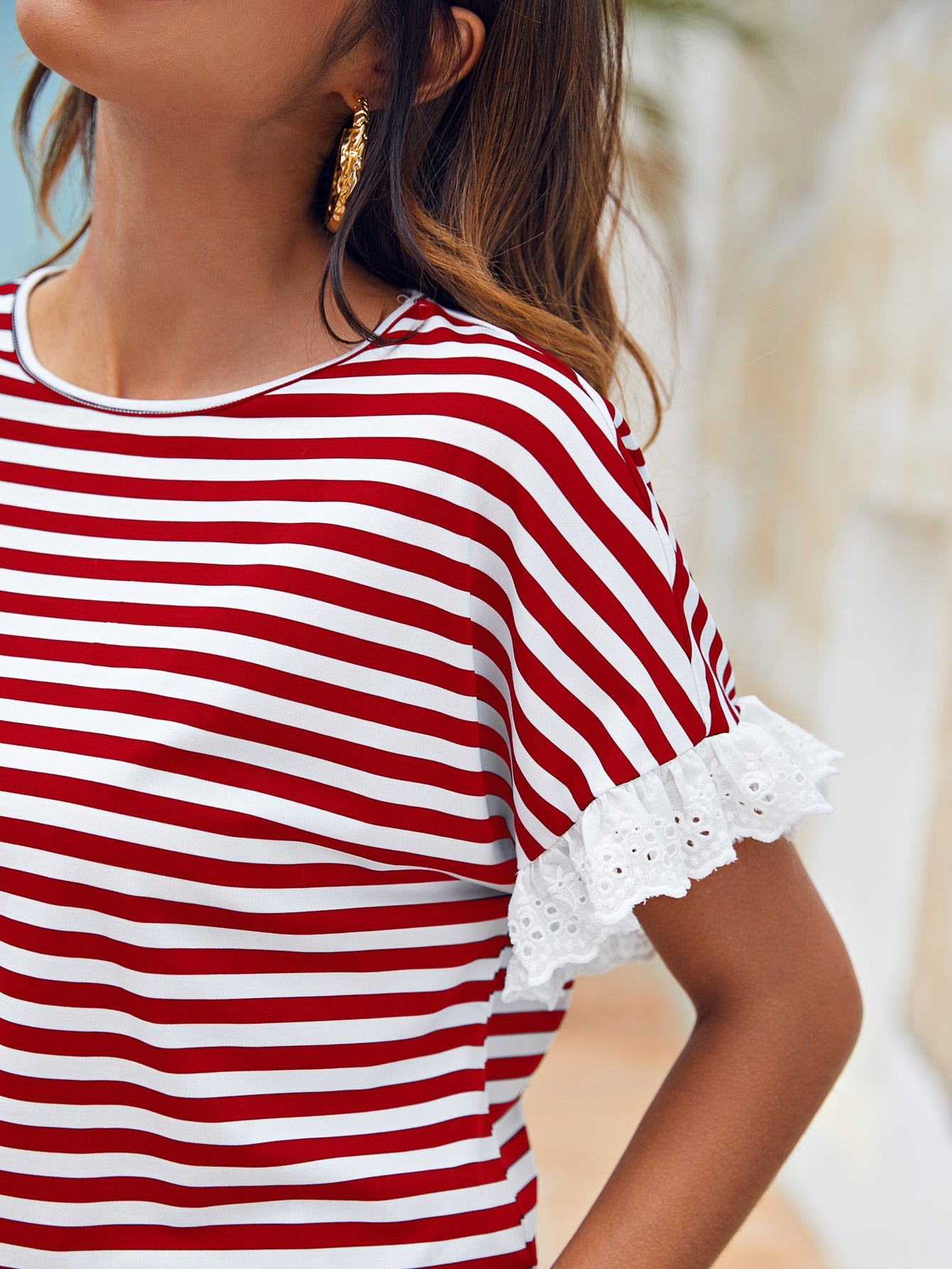 Schiffy Ruffle Cuff Striped Tee