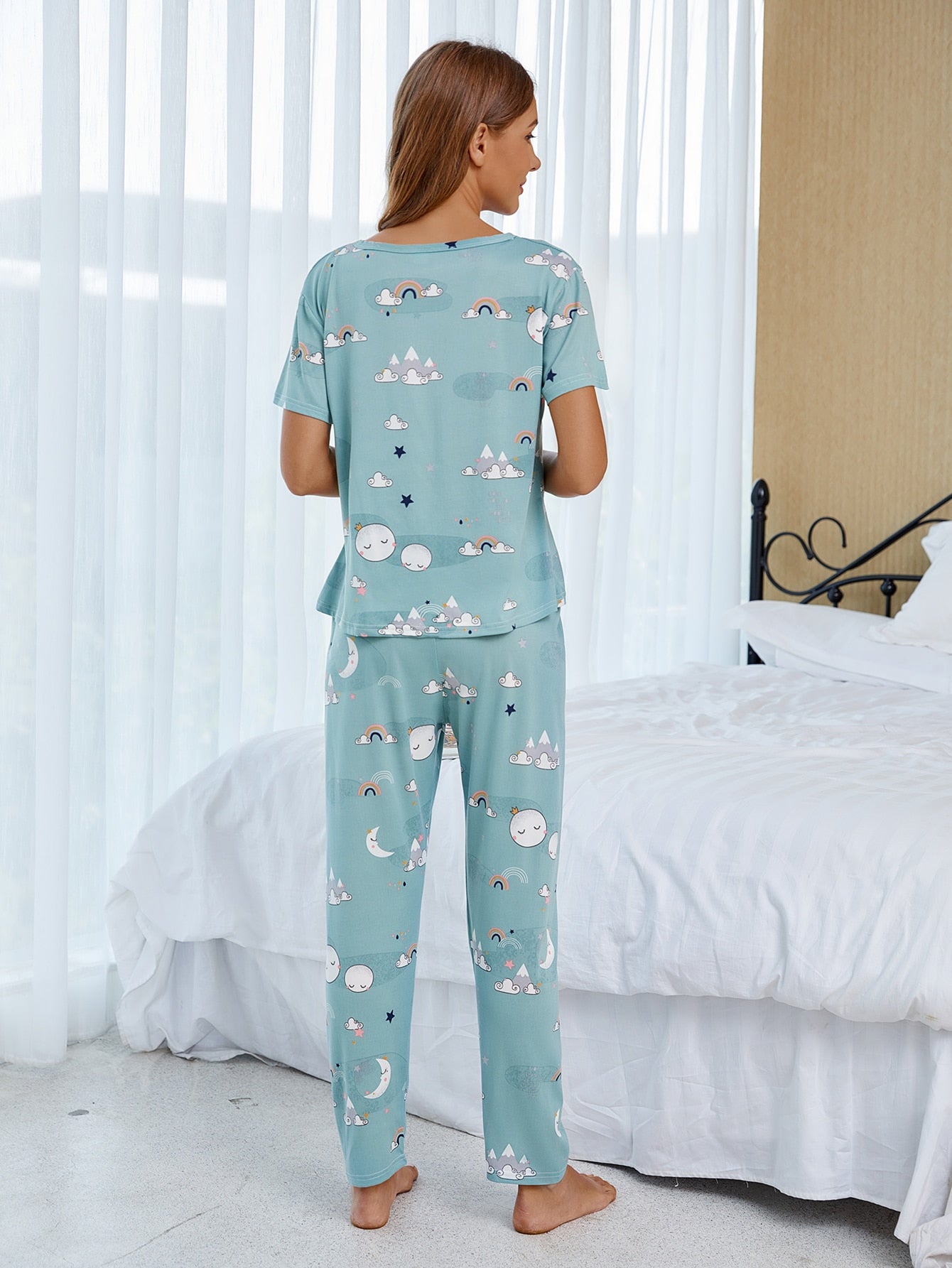 Cartoon Graphic PJ Set & Eye Cover