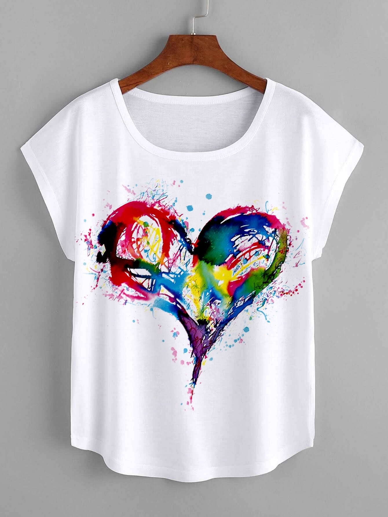 Heart Print Batwing Sleeve Tee