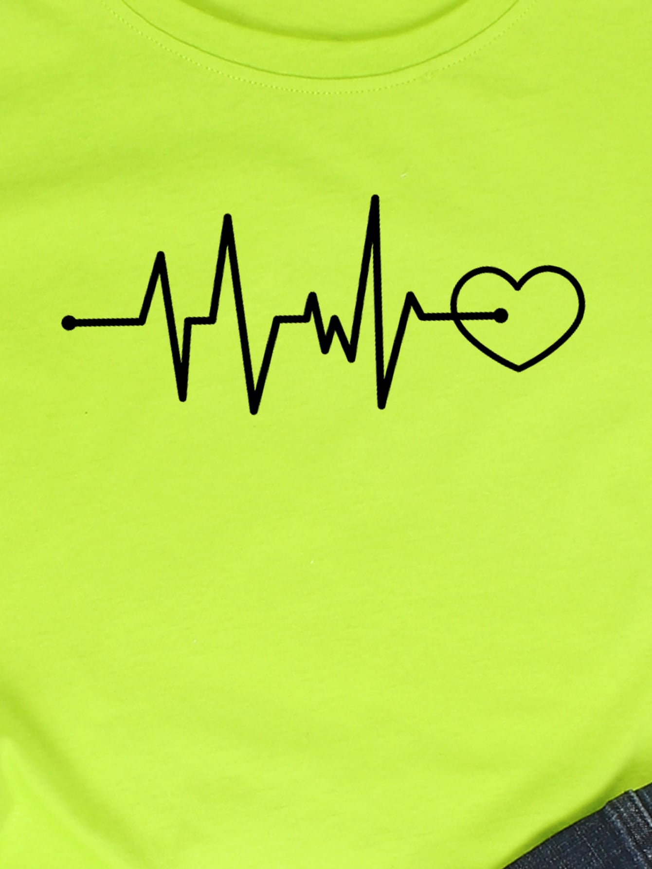 Neon Green Heart And Graphic Print Tee