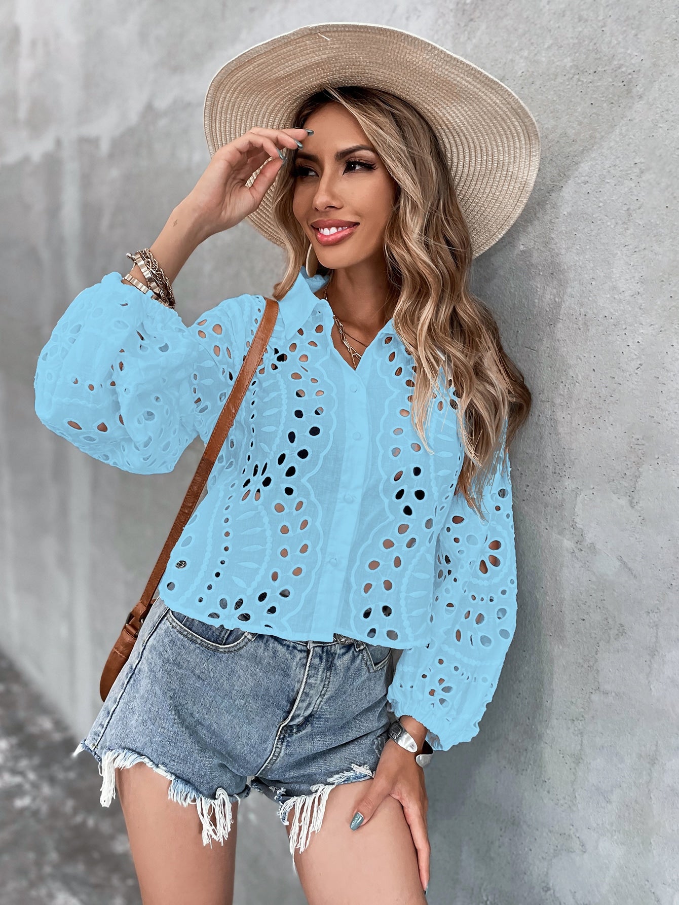Schiffy Bishop Sleeve Crop Blouse