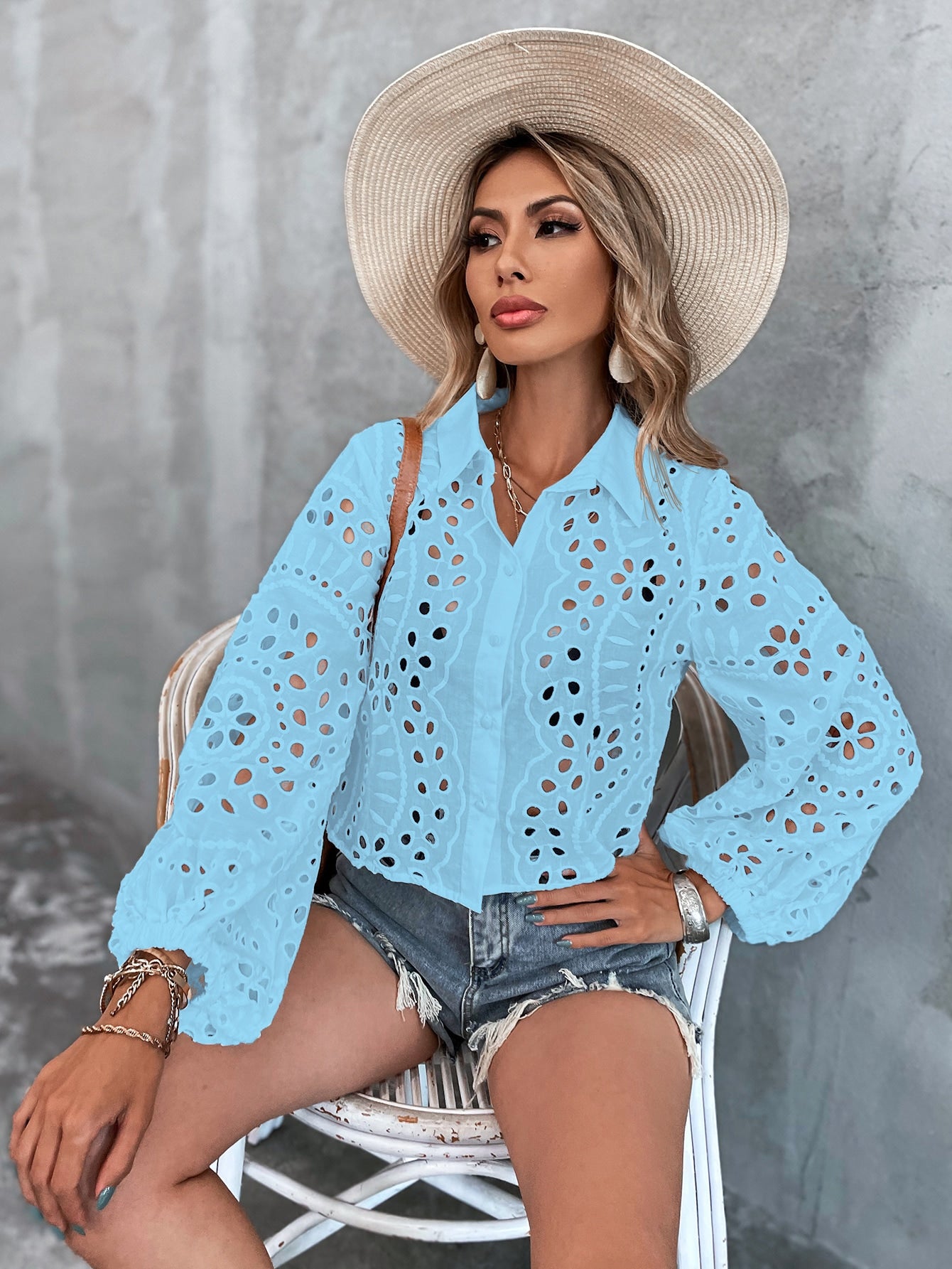 Schiffy Bishop Sleeve Crop Blouse