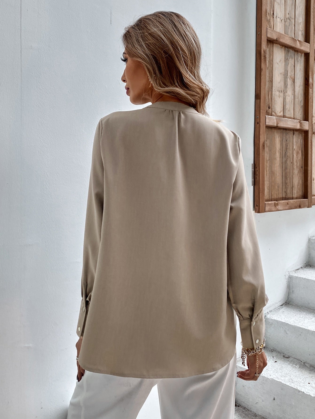 Solid Hidden Button Blouse
