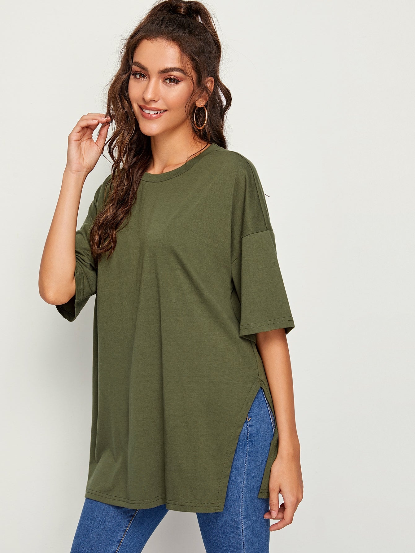 Drop Shoulder Solid Longline Tee