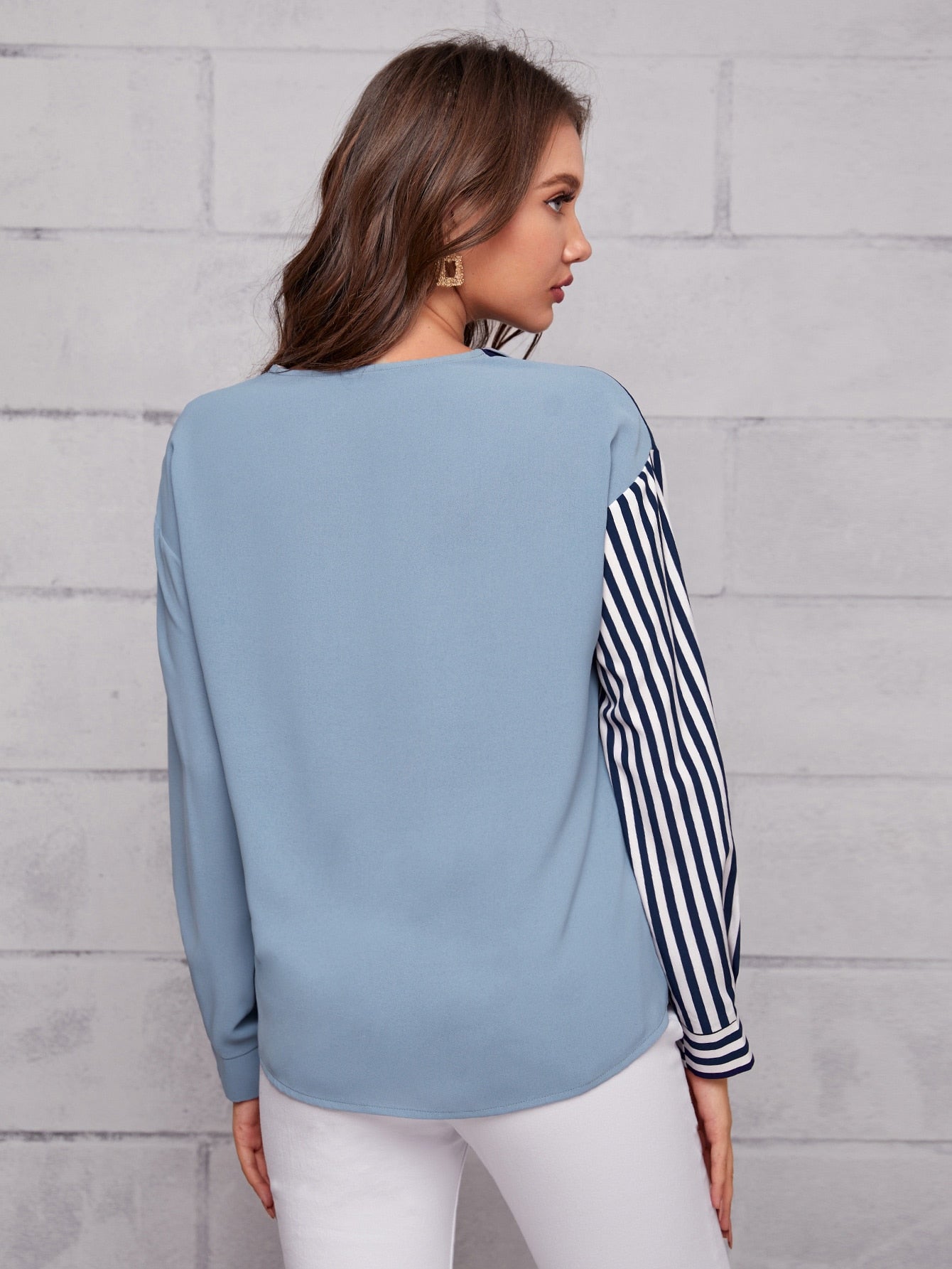 Collared Striped Colorblock Blouse