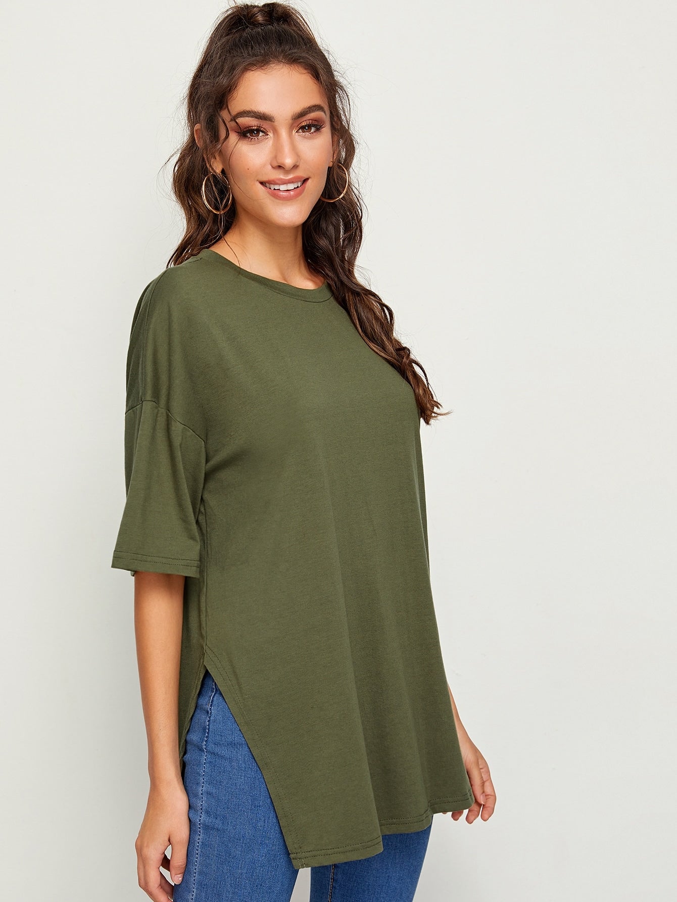 Drop Shoulder Solid Longline Tee