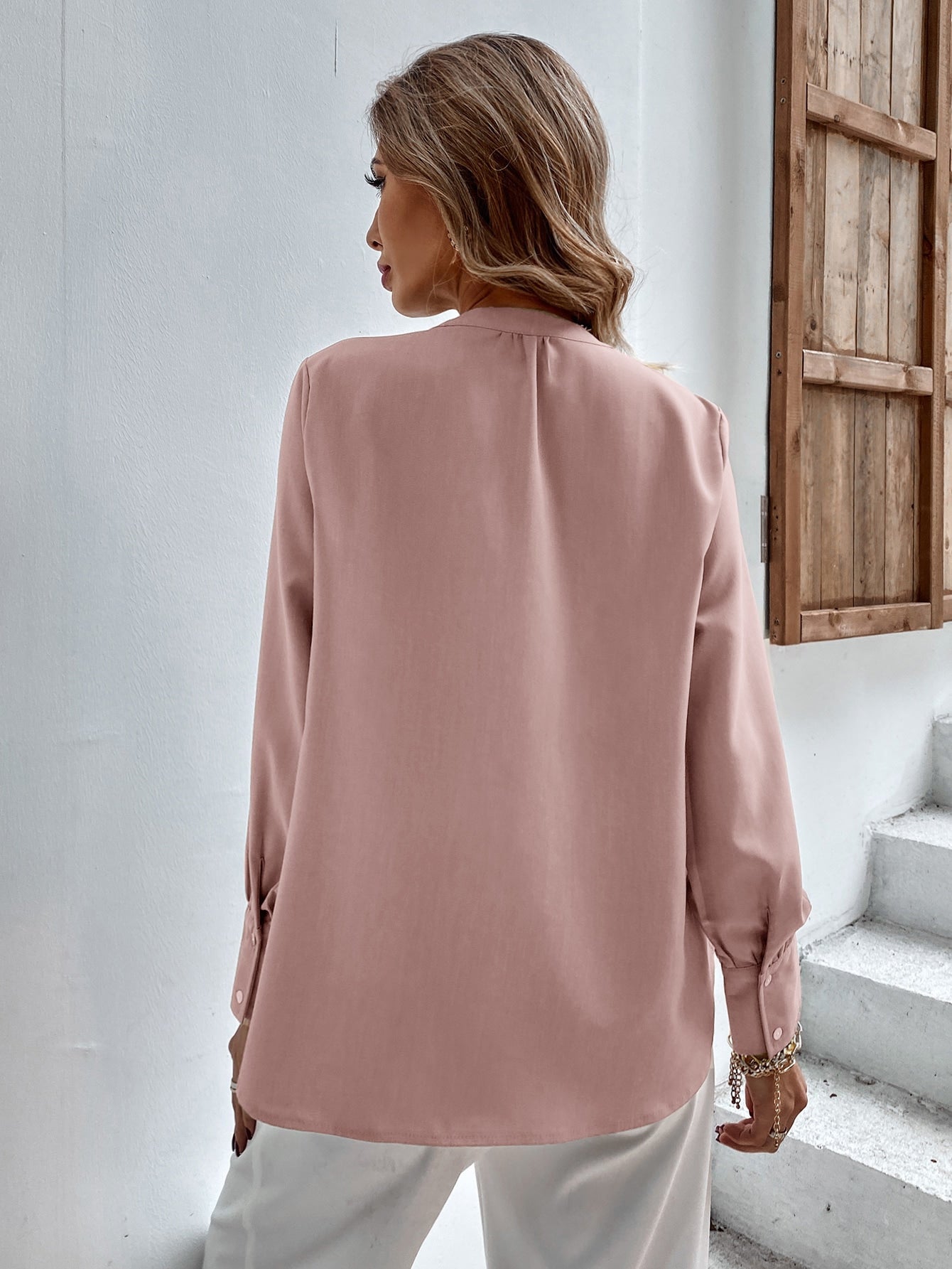 Solid Hidden Button Blouse