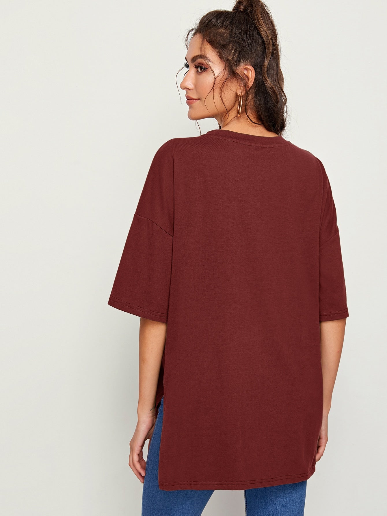 Drop Shoulder Solid Longline Tee