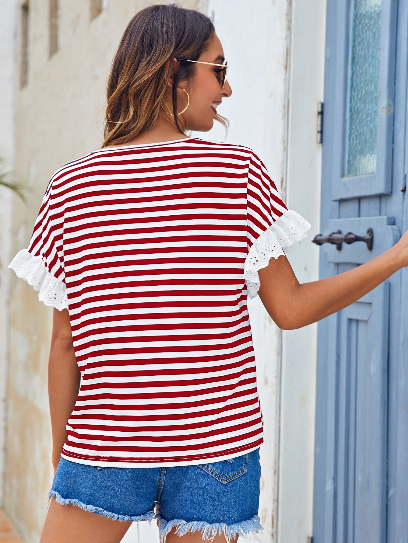 Schiffy Ruffle Cuff Striped Tee