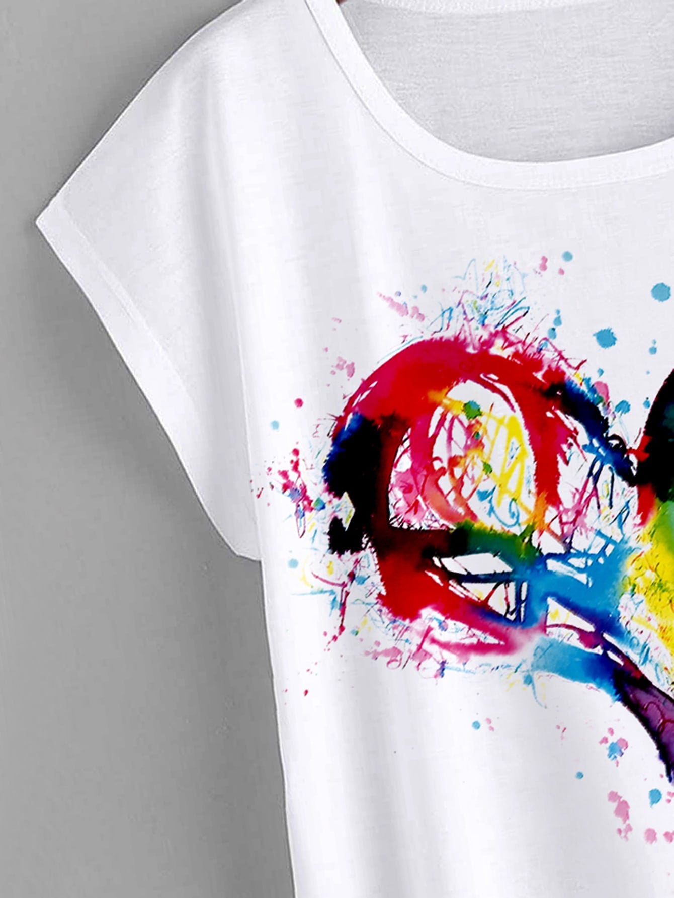 Heart Print Batwing Sleeve Tee