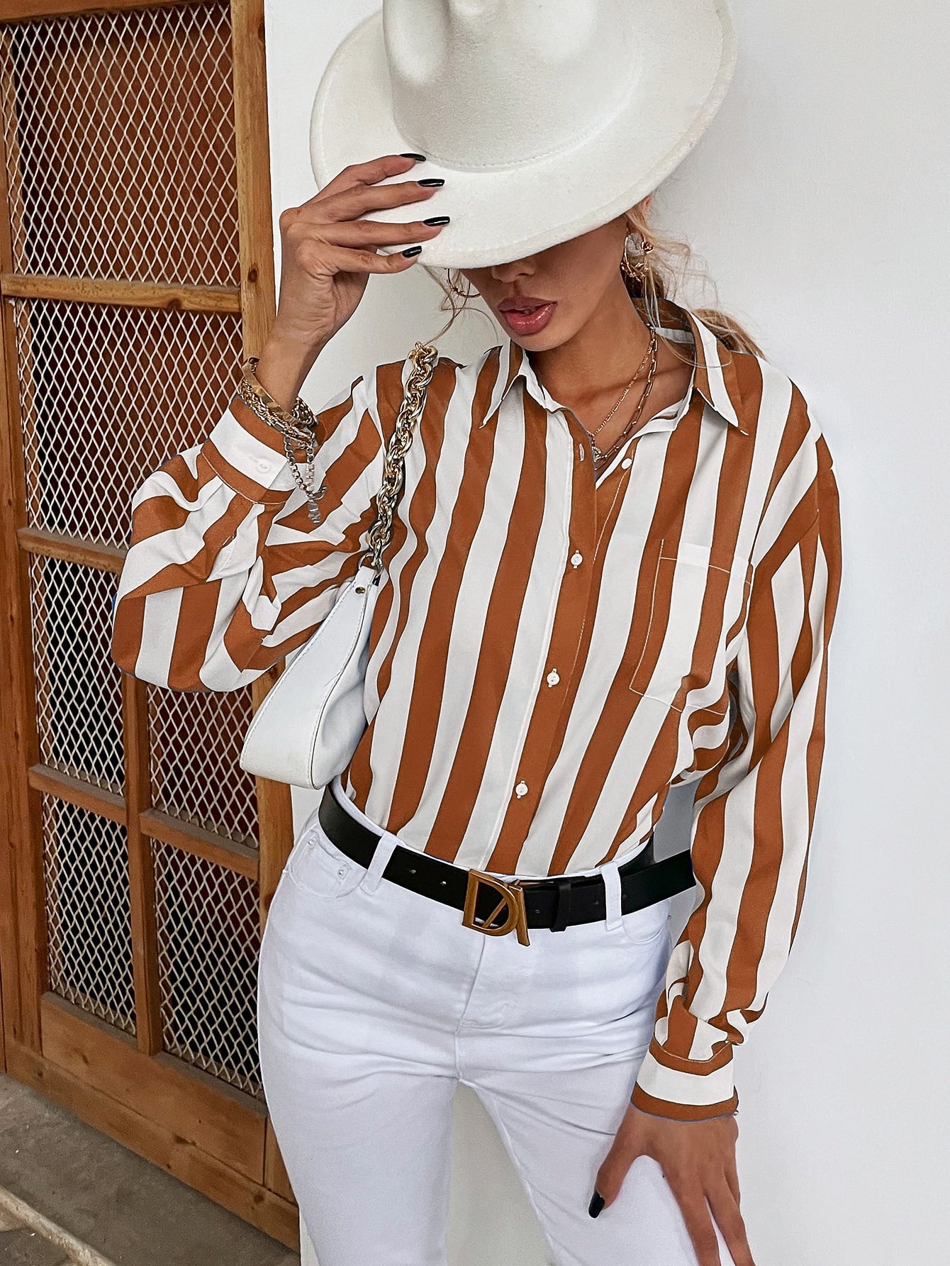 Striped Button Up Pocket Blouse