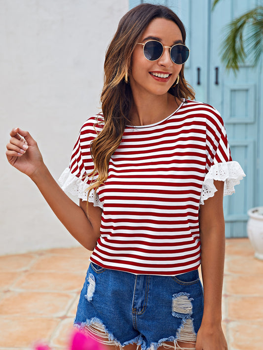 Schiffy Ruffle Cuff Striped Tee