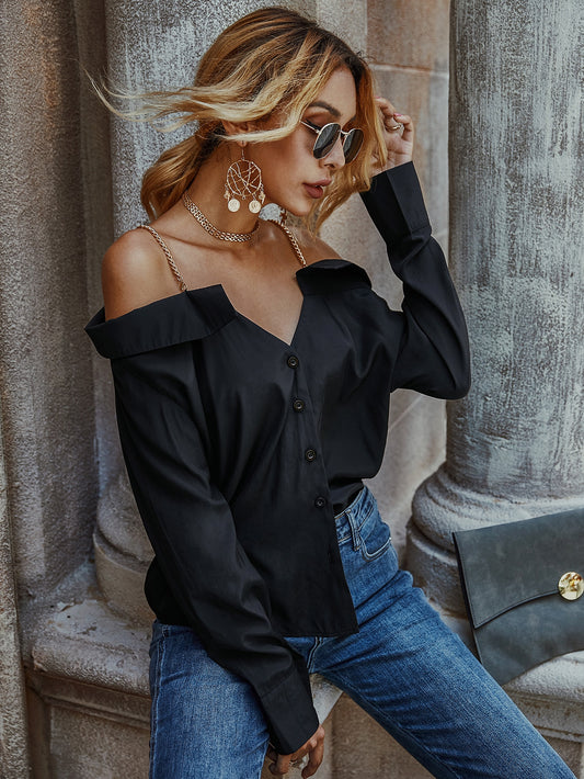 Chain Cold Shoulder Solid Blouse