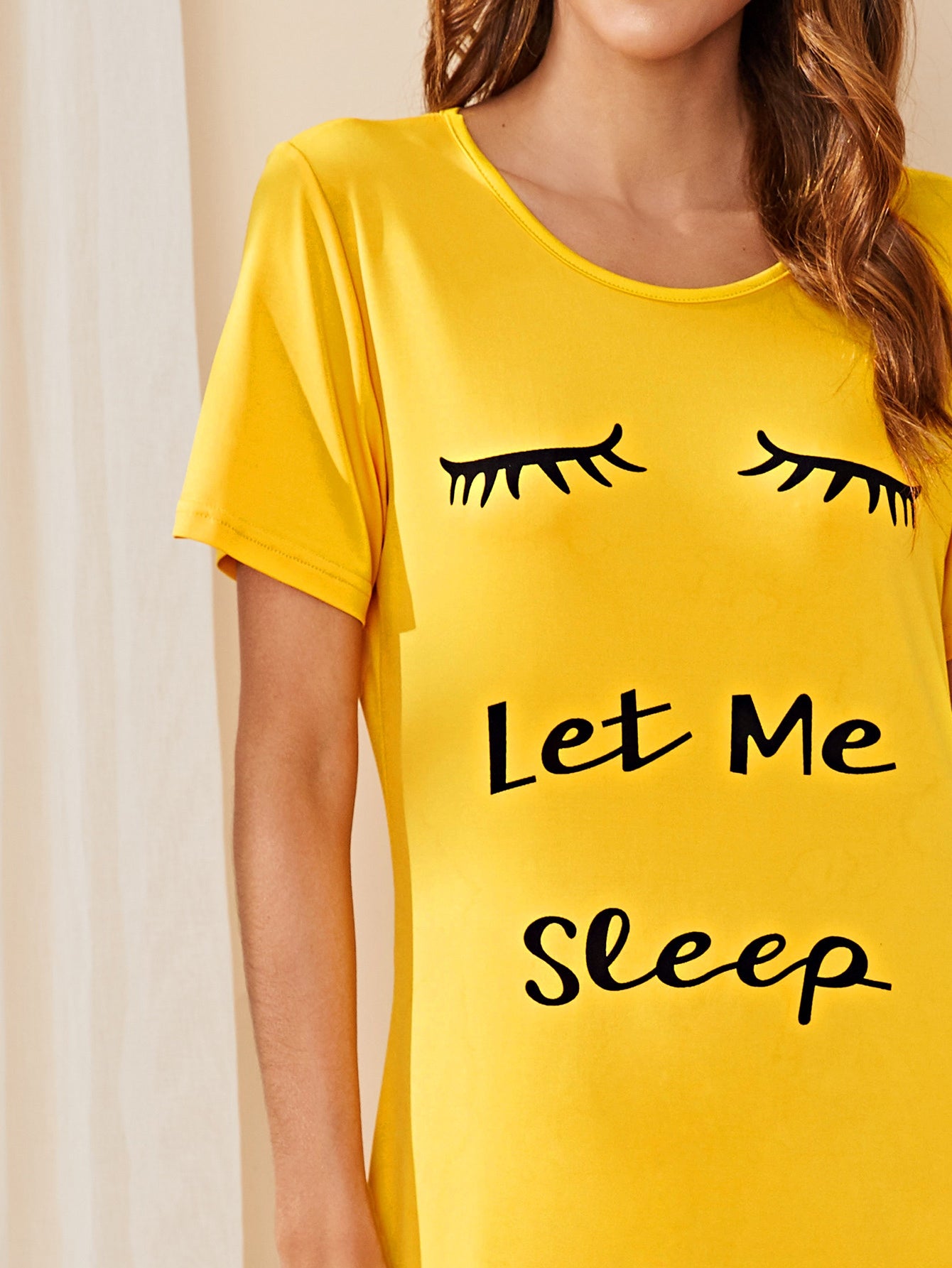 Eyelash & Slogan Graphic Night Dress