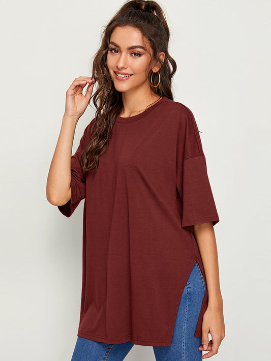 Drop Shoulder Solid Longline Tee