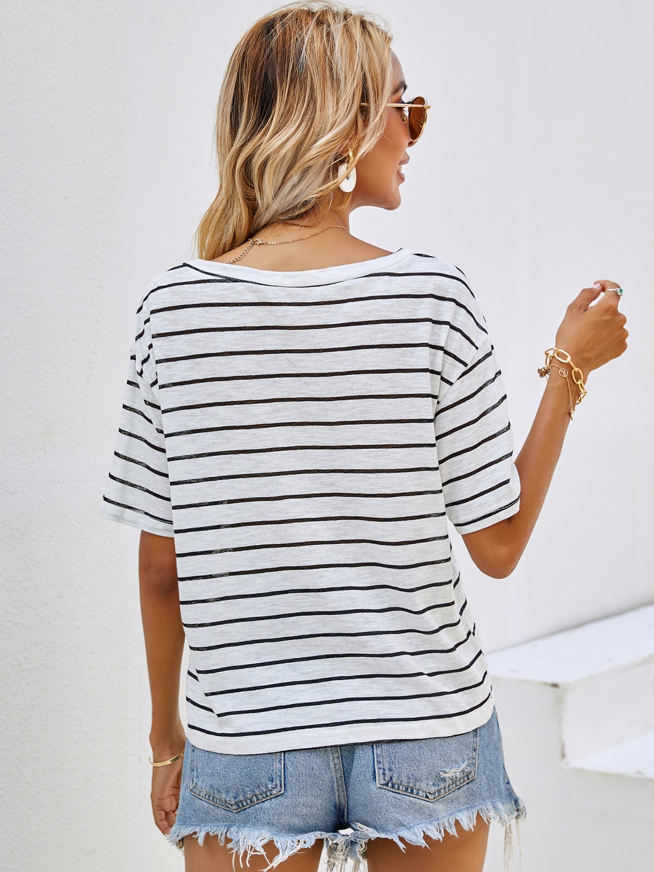 Striped V-Neck Tee